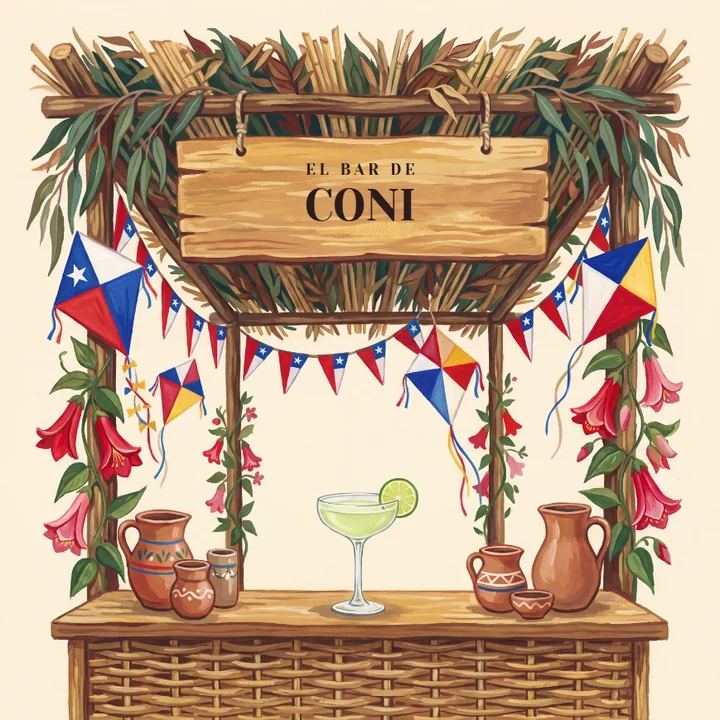Tapa estilo fonda: «El bar de Coni» en una ramada con banderines y un daiquiri